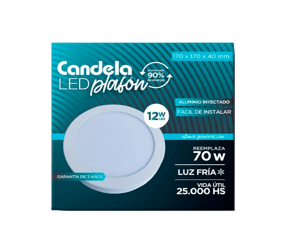 Plafón Led Base/aplicar 12w Redondo Aluminio 220v Luz Fria